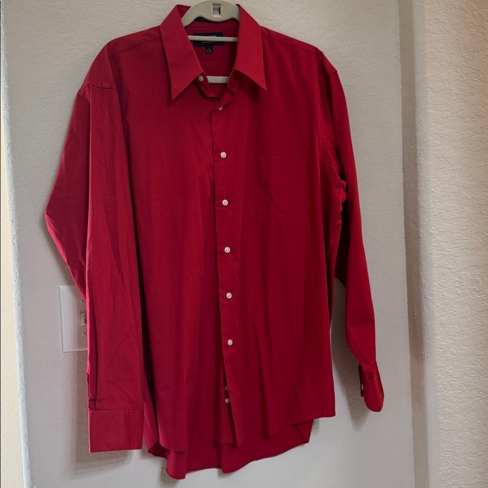 Haggar Vibrant Red Button-Up Shirt Size L (16-16.5/34/35)